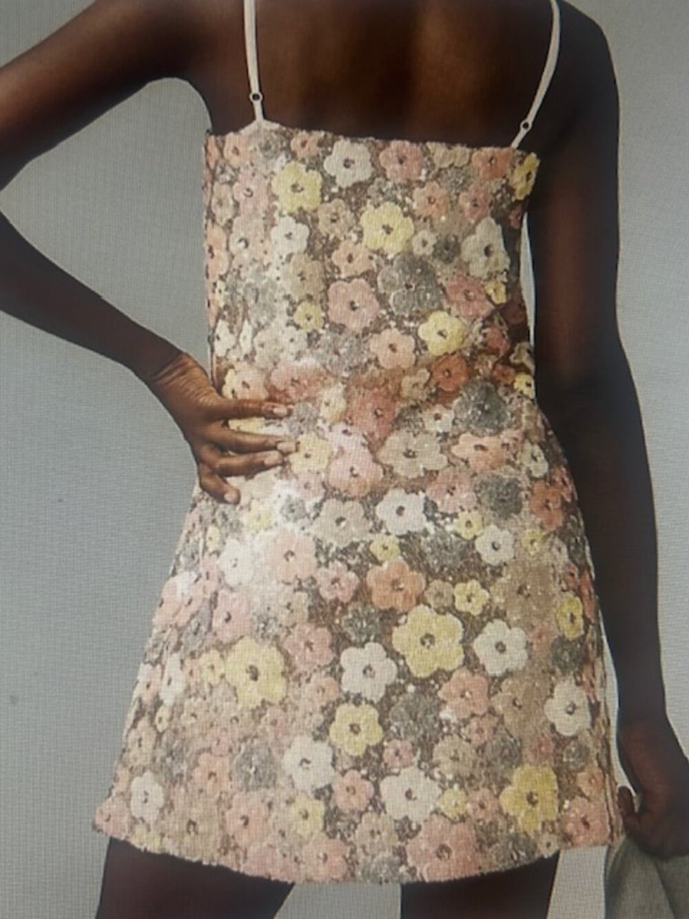 Anthropologie Blue Tassel Floral Sequin Strap Shift Pink Combo Mini Dress NEW - Picture 2 of 16